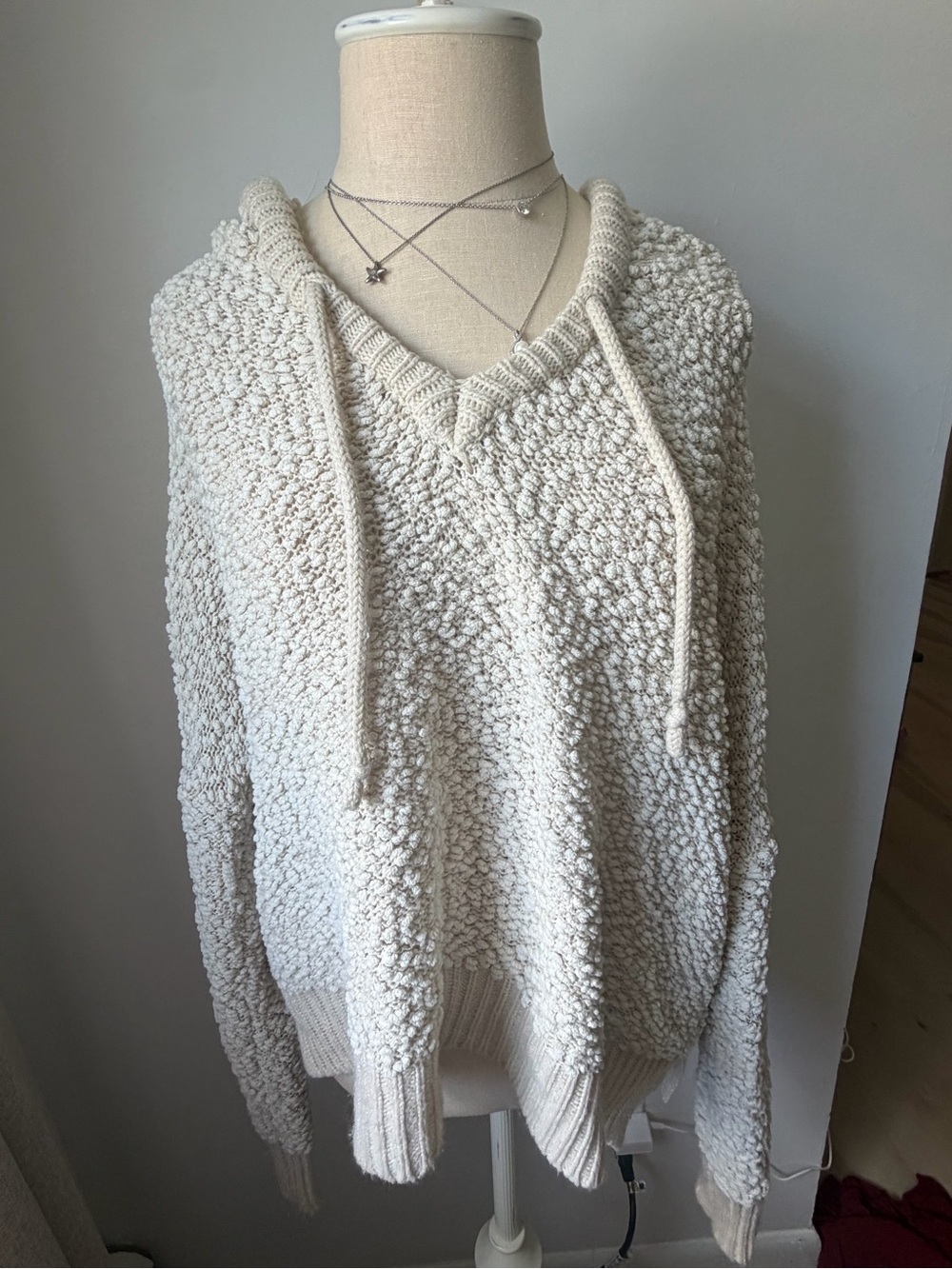 POL - Cozy Cream Popcorn Knit Hoodie - Medium